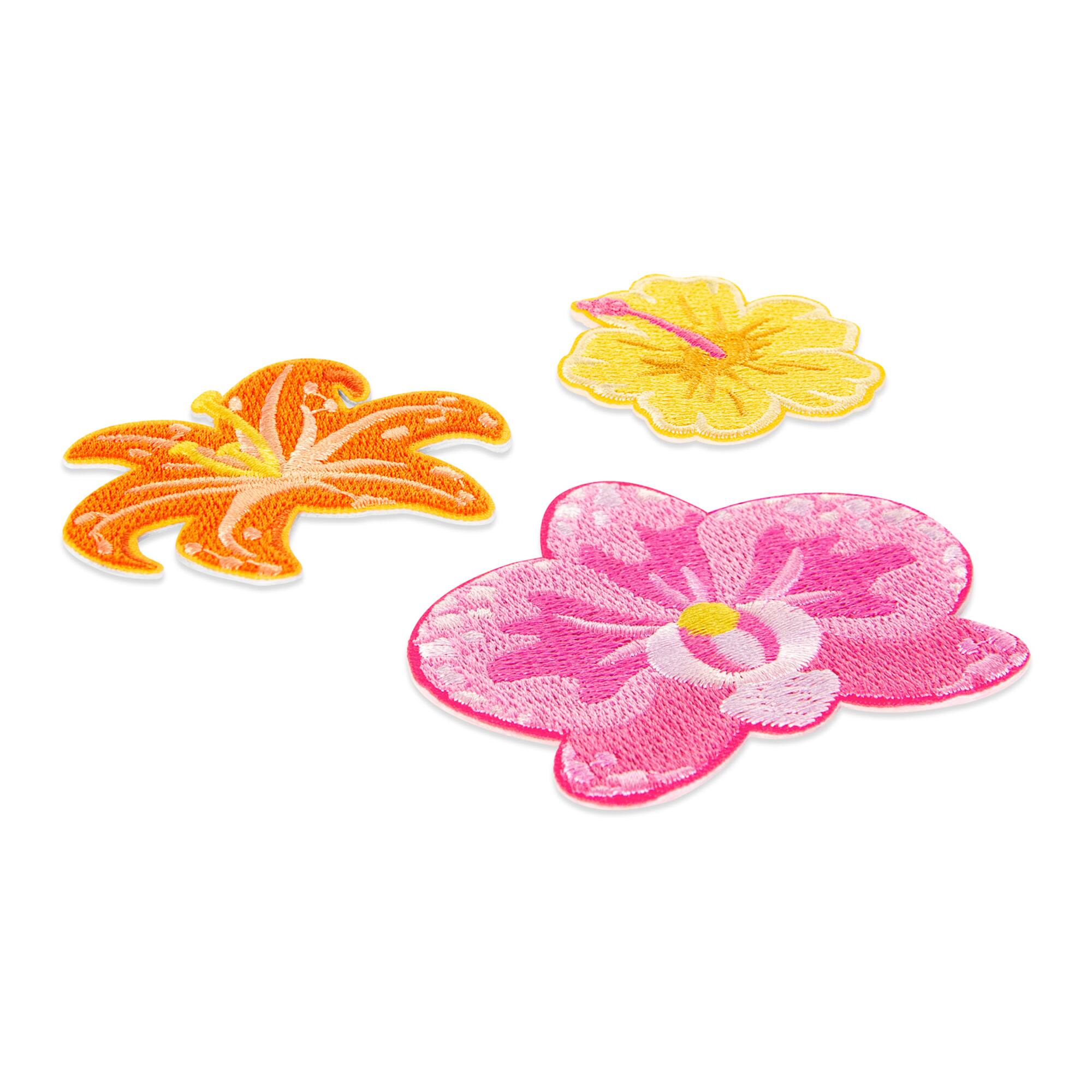 Summer Tropical Flowers Iron-On & Adhesive Embroidered Patch Set